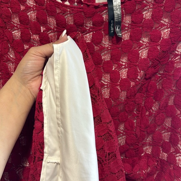 Kensie -Crochet Red Lace White Lined Fit Flare Dress Size large - Picture 6 of 10